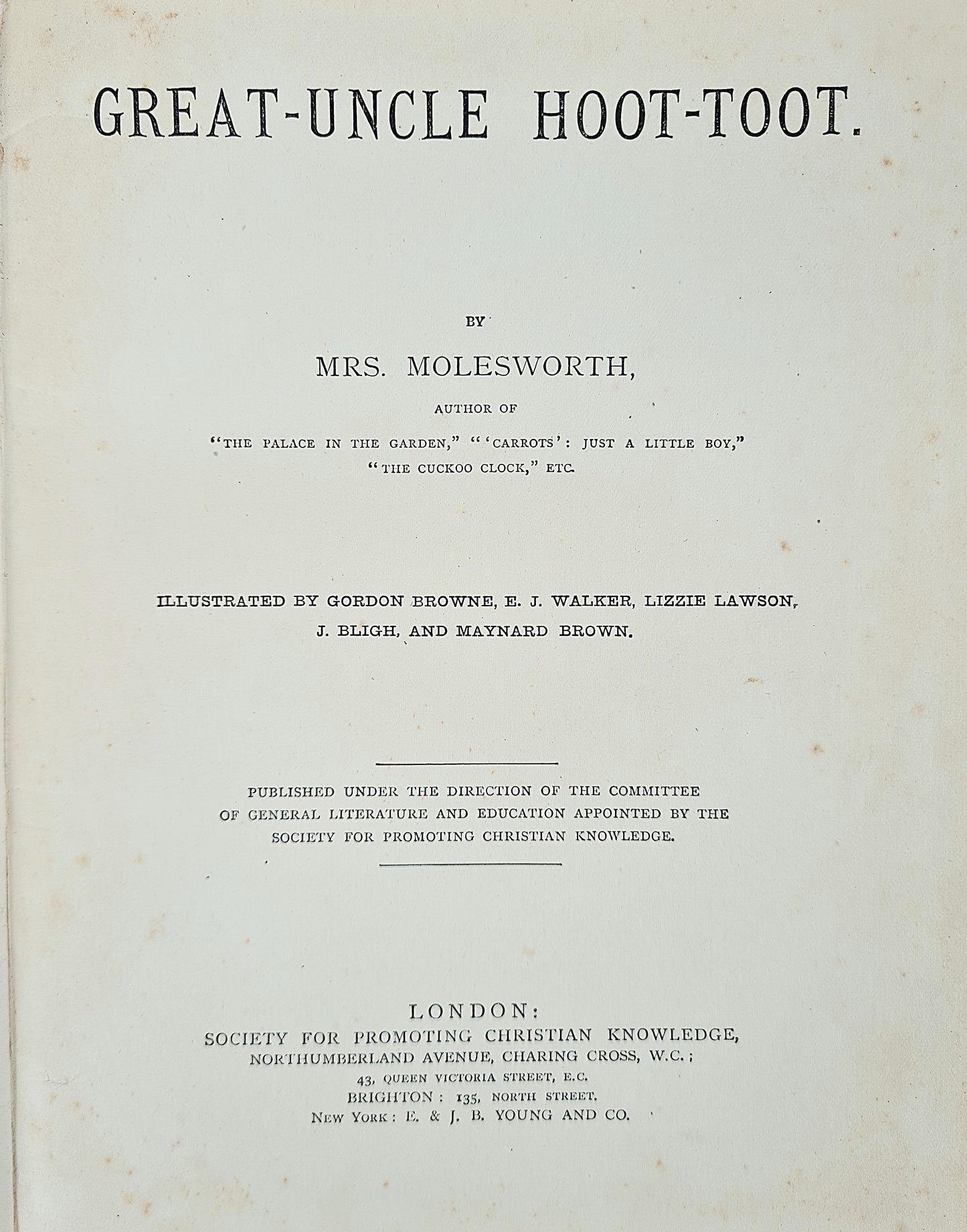 Great Uncle Hoot-Toot. First edition book 1889 by Mary Louisa Molesworth (Mrs Molesworth)