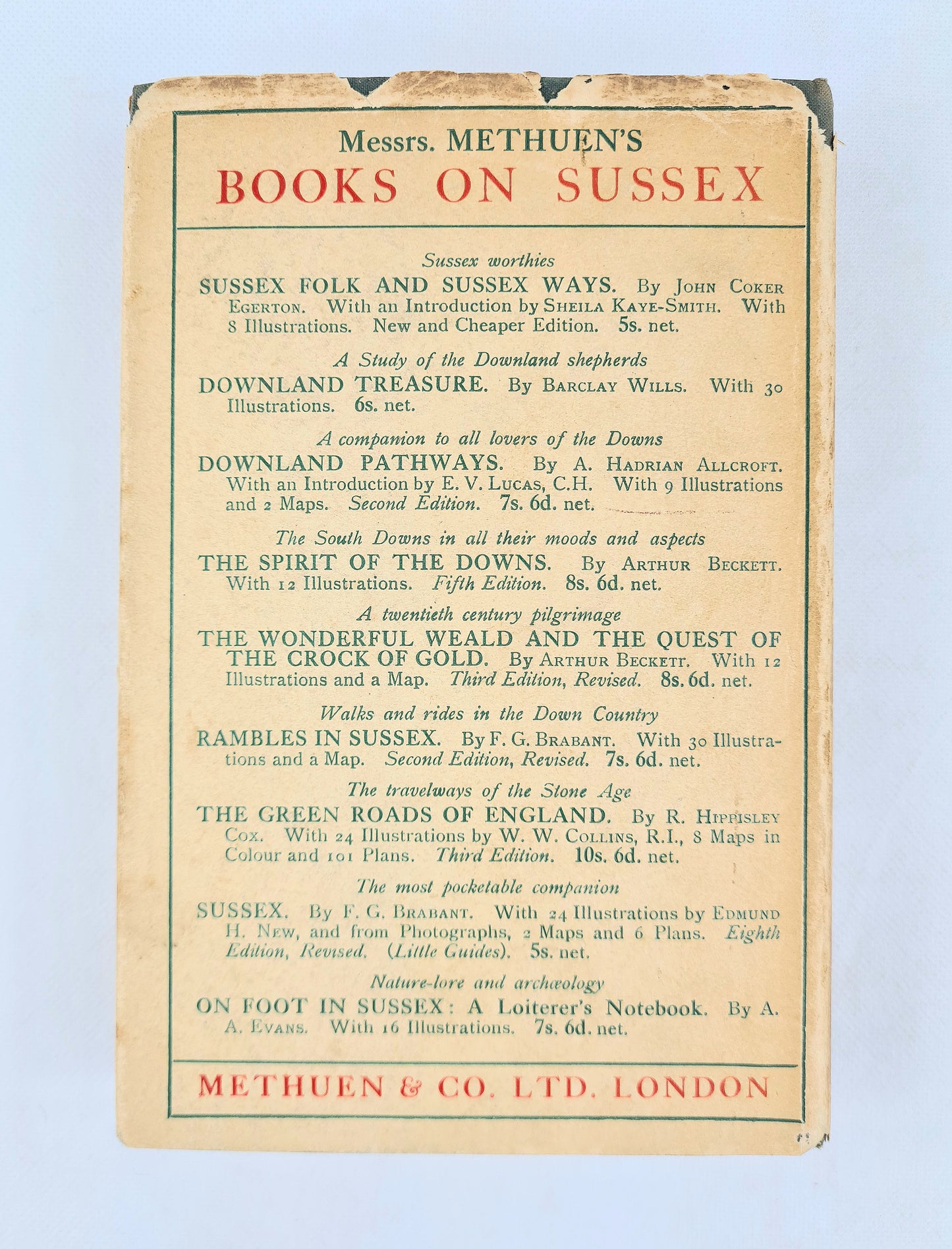 On Foot In Sussex, A Loiterers Notebook by A.A. Evans. Vintage walking book. First edition