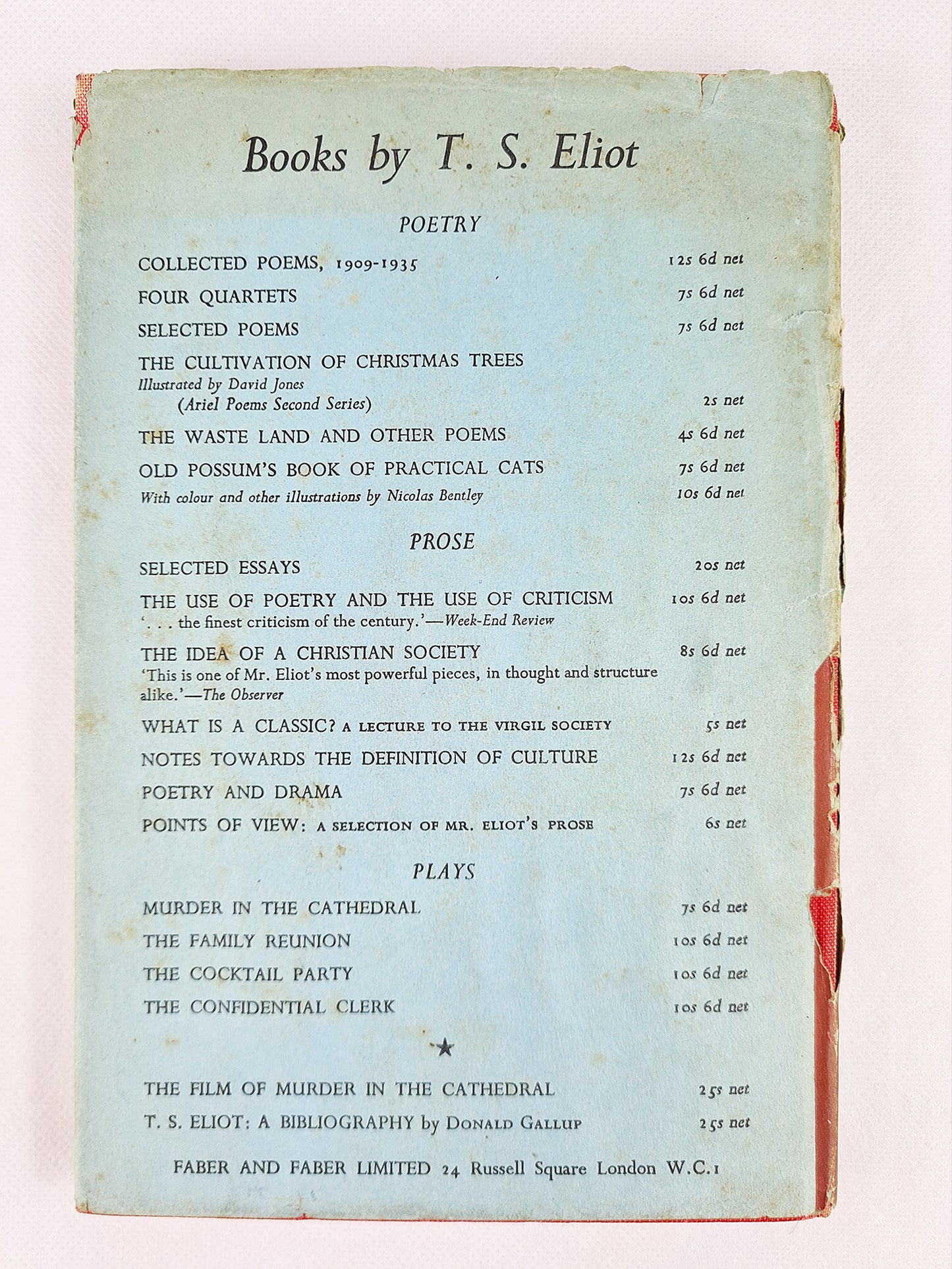 Murder In The Cathedral by T.S Eliot. Faber and Faber