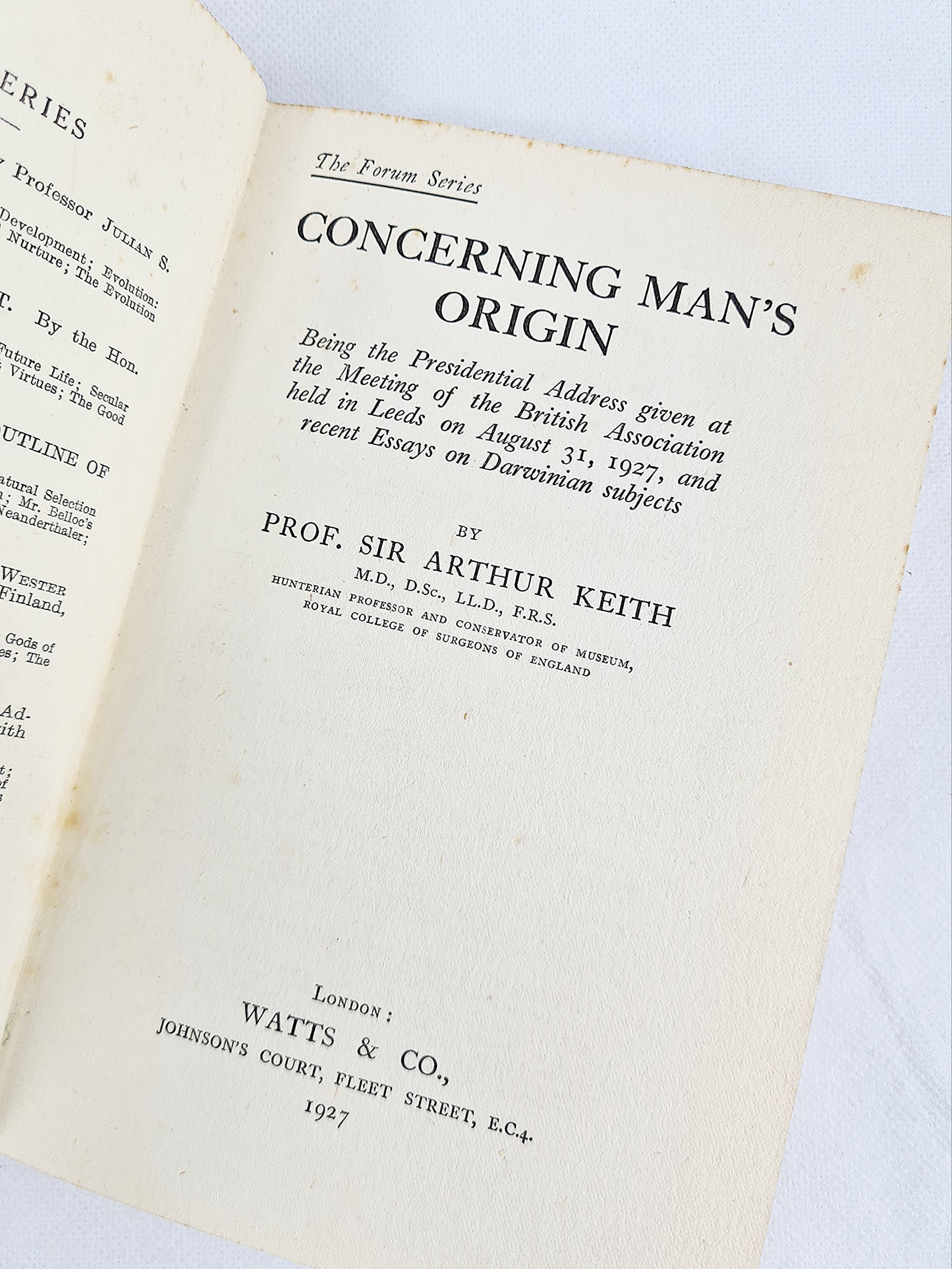 Concerning Man's Origin, Sir Arthur Keith