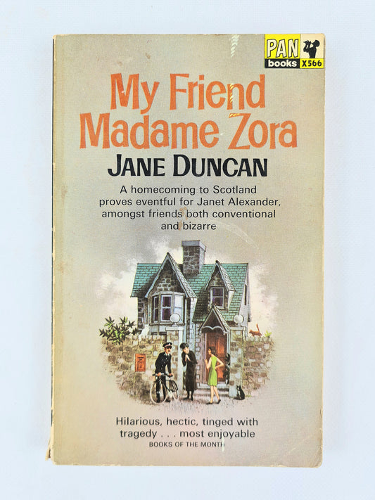 Book cover of 'My Friend Madame Zora' by Jane Duncan with a house illustration on a light blue background