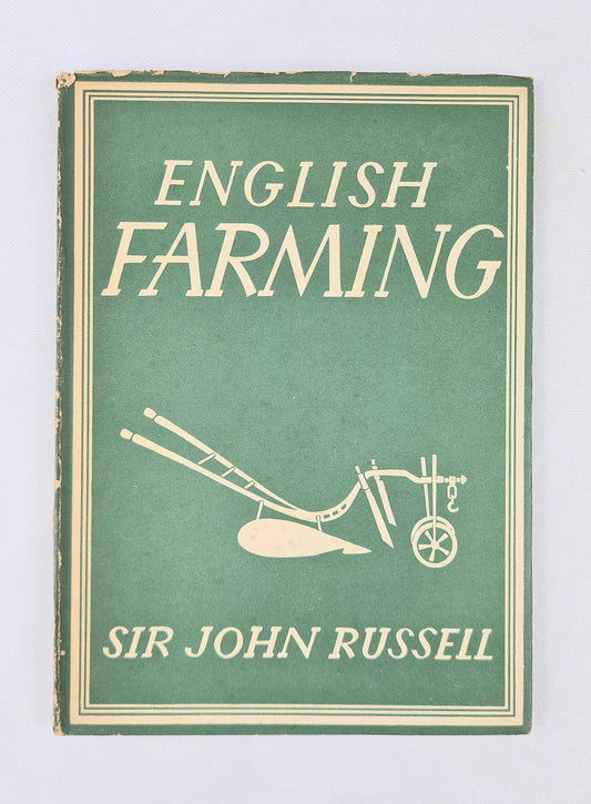 Book cover of 'English Farming' by Sir John Russell with a green background and white text.