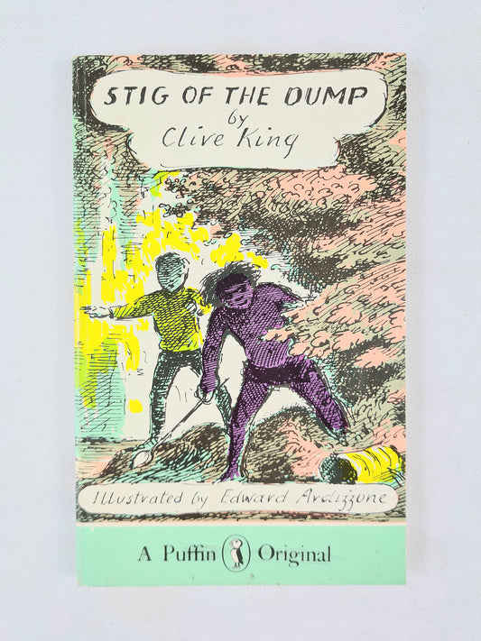 Book cover of 'Stig of the Dump' by Clive King with colorful illustration on a light gray background