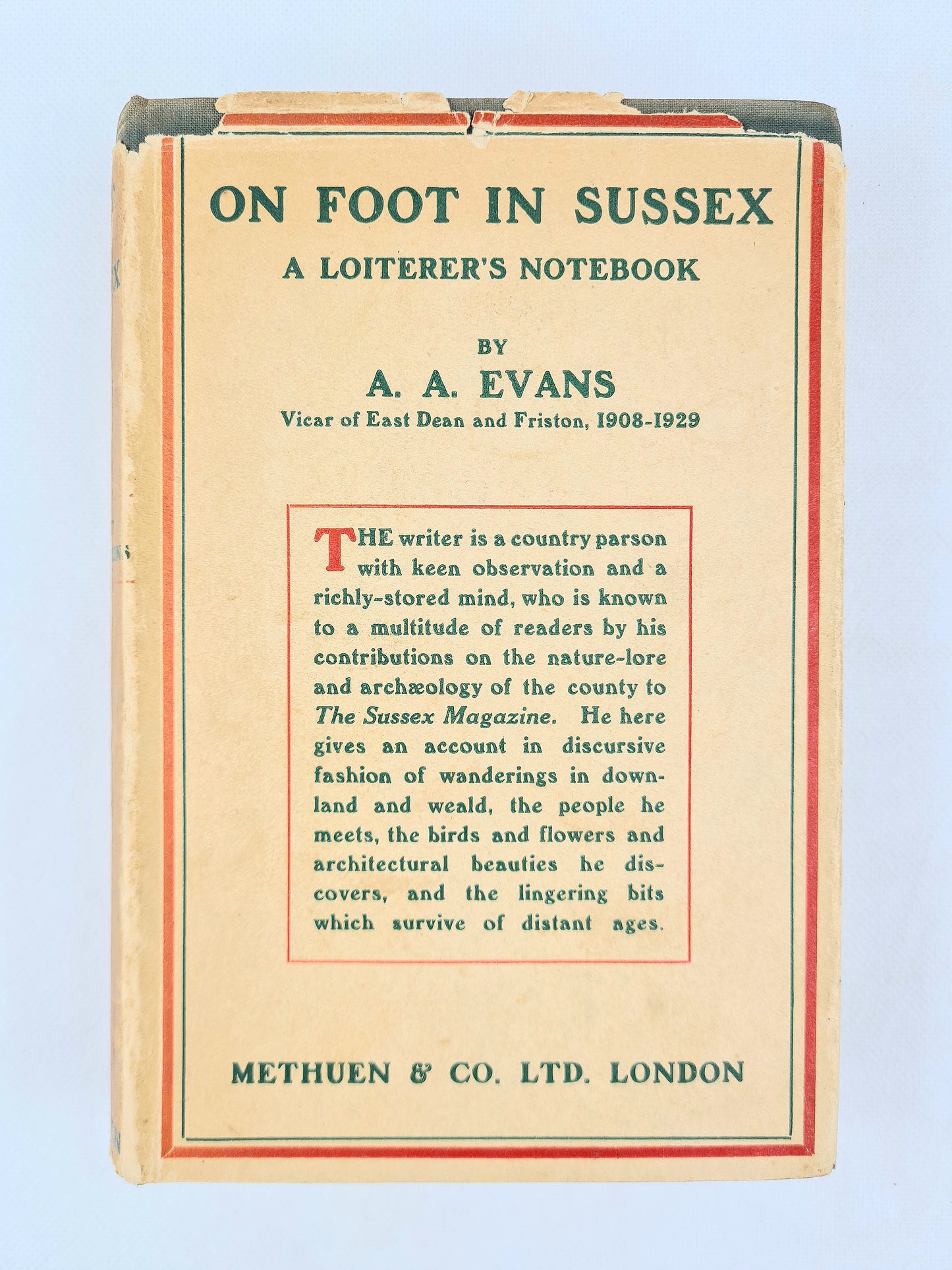 On Foot In Sussex, A Loiterers Notebook by A.A. Evans. Vintage walking book. First edition