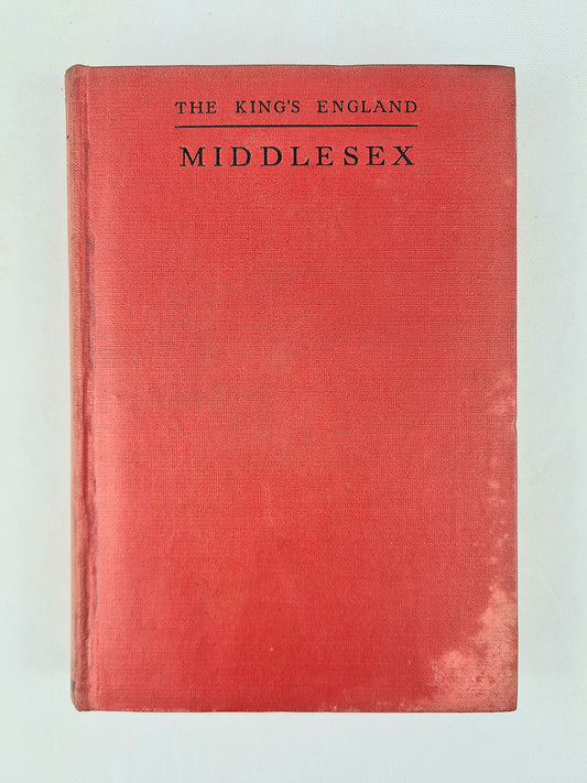 Vintage hardcover book titled 'The King's England Middlesex' with a textured red cover and black lettering, photographed flat against a light background.