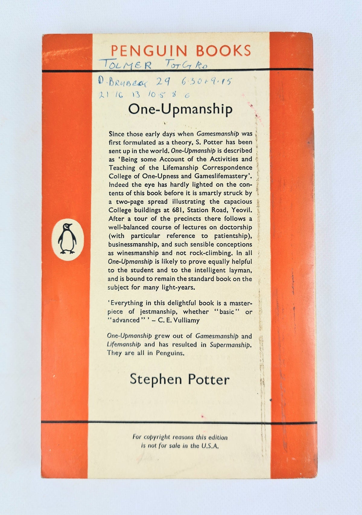 One-Upmanship by Stephen Potter. Vintage Penguin book