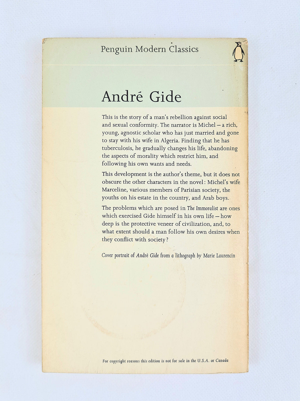 Back cover of The Immoralist Penguin Modern Classics paperback