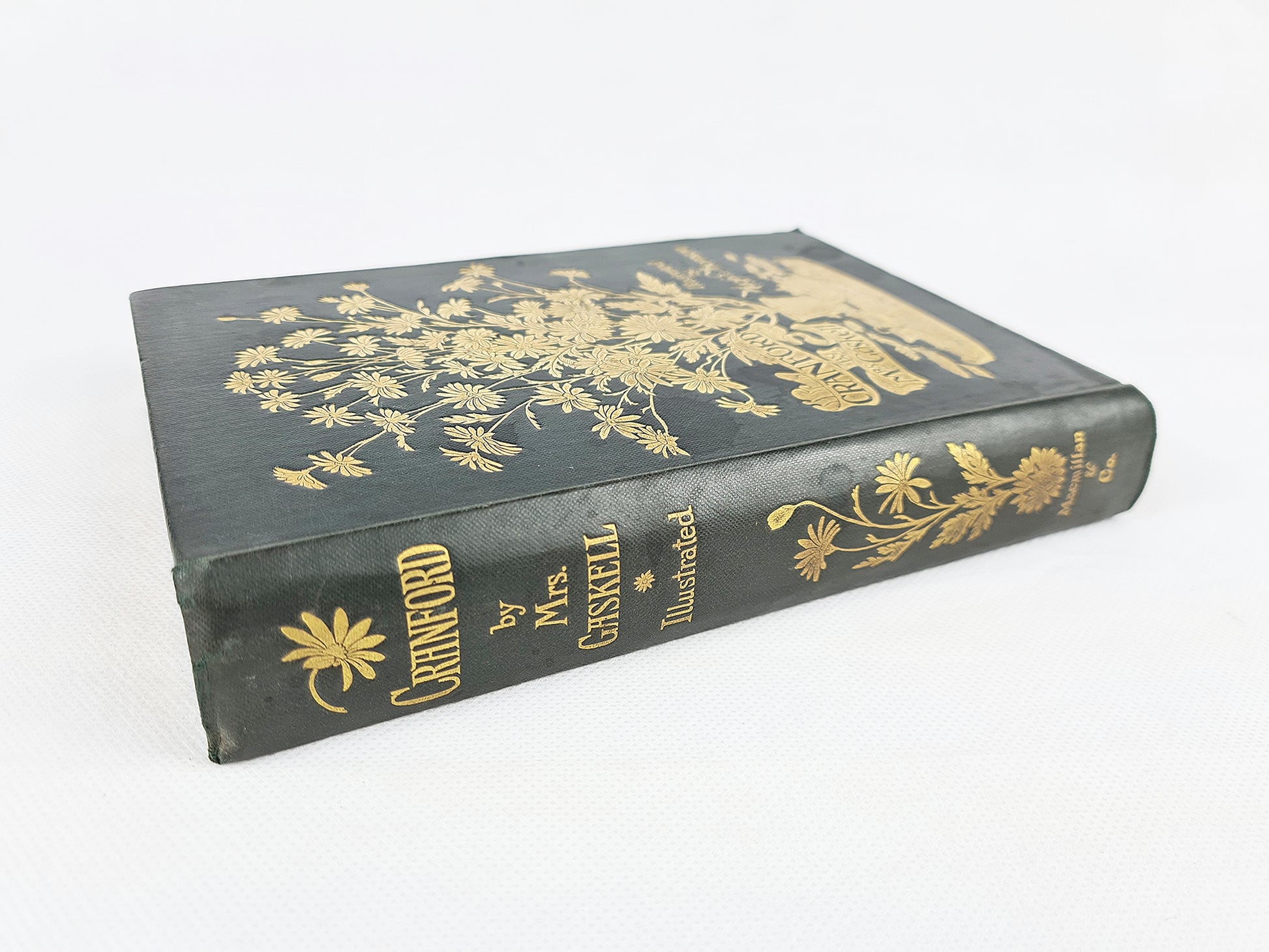 Antique copy of Cramford by Mrs Gaskell, a nice green antique book with gold decoration 