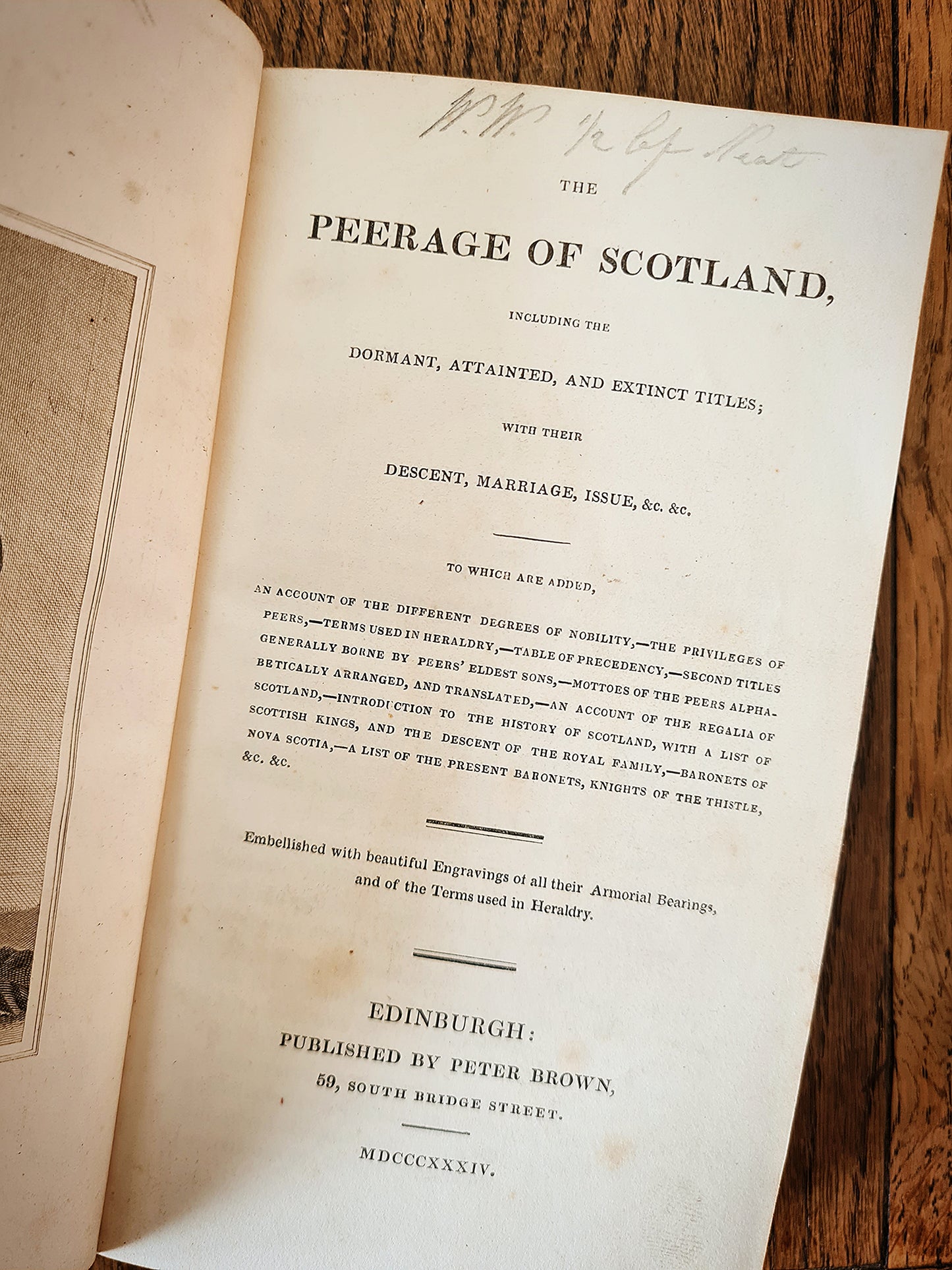 The Peerage Of Scotland, Published by Peter Brown  Edinburgh, 1835. Antique book.